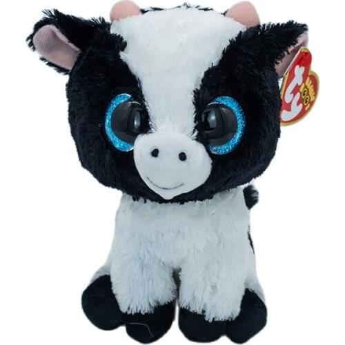 New 6" 15cm Ty Big Eyes Beanie Boos Black White Calf Kids Plush Toy Appease Sleeping Cute Doll Festival Gift for Boys and Girls