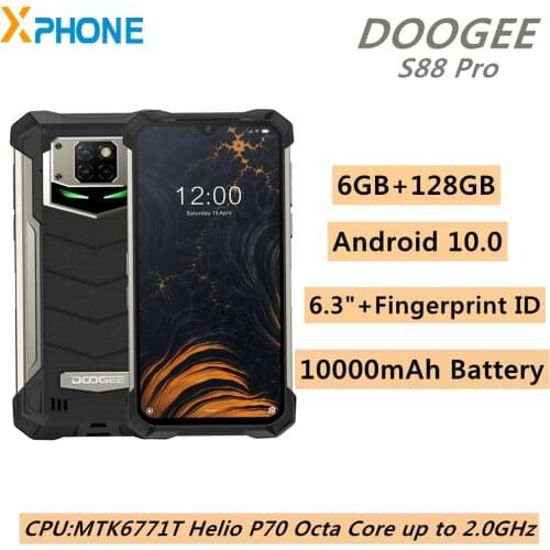 DOOGEE S88 Pro IP68 IP69K Rugged Phone 6GB+128GB Waterproof 10000mAh 6.3 inch Android 10.0 MTK6771T Helio P70 Octa Smartphone