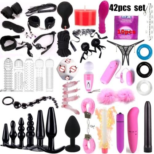 42Pcs set Sex Products Sex Toys for Women gay sale Bondage Anal Plug Dildo Vibrator Whip Handcuffs Adult Toys masturbator