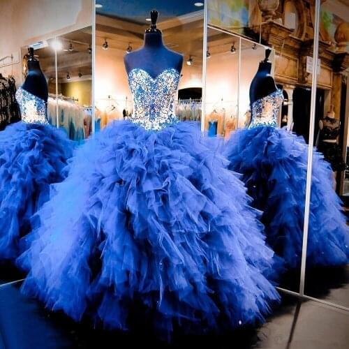 YIWUMENSA Pricness Royal Blue Quinceanera Dresses 2020 Sweetheart Ball Gown Ruffles Tulle Beaded Sweet 16 Prom Party Dress Q143