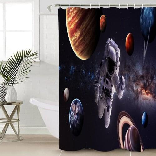 Space Planet Galaxy Astronaut Shower Curtain Bathroom Decorative Waterproof Polyester Fabric Curtain for Bathroom