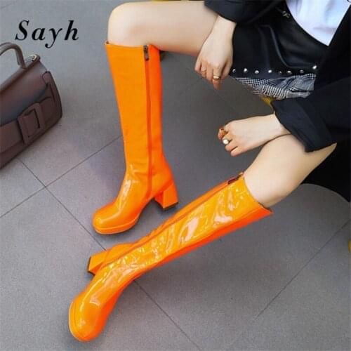 2020 Fashion Winter Woman Patent Leather Boots Shoes Punk Rock Platform Knee High Boots Women Rome High Heels Outdoor Shoes