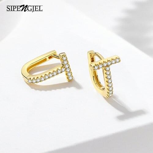 SIPENGJEL New Fashion Cubic Zircon Geometric Cross Gold Hoop Earrings Simple Punk Small Oval Kpop Earrings For Women Jewelry
