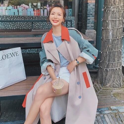 Women Coat Long Jacket 2020 Autumn Winter Korean Sweet Full Long Turn-down Collar Spliced Double Breasted Coats Designer