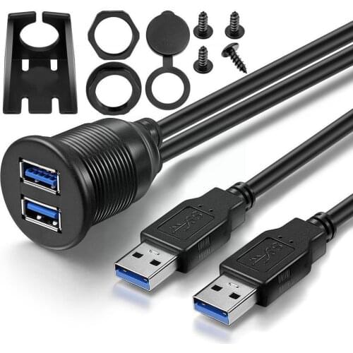 1M 2 Ports Dual USB 3.0 Extension AUX Flush Mount Car For Car Cable Extension Panel Mount Truck Boat Motorcycle Dashboard S6S3