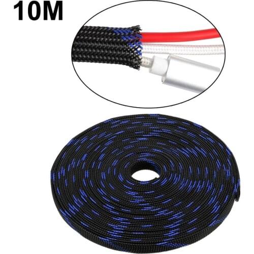 10M PET Blue Black Braided Sleeving 32.8 Feet Expandable Cable Wrap 10Mm Diameter Wire Sheath Wire Protection Expandable Cable