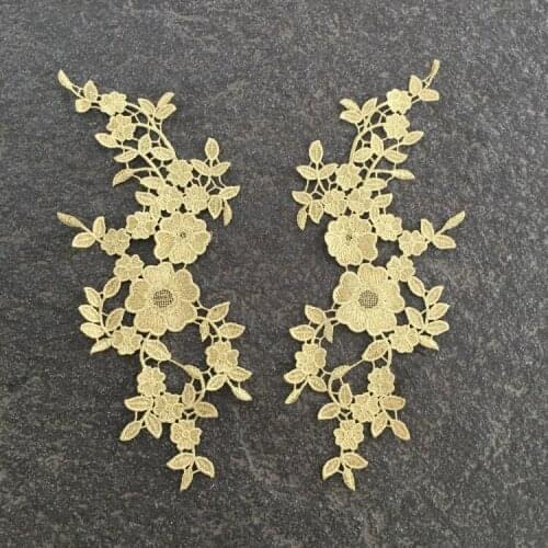 29.5*13cm golden flower water soluble guipure lace applique embroidery patch,patches for clothing parches para la ropa