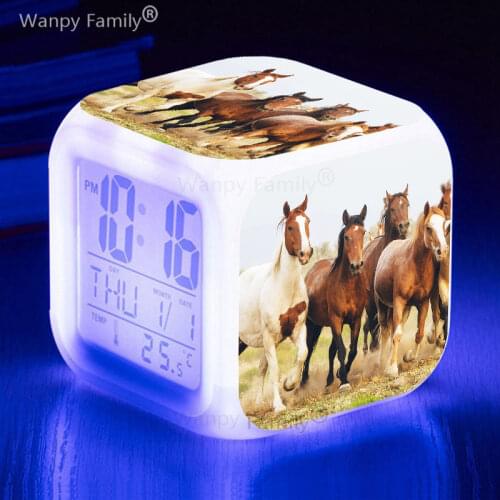 Love couples Horse Alarm Clock 7 Color Glowing LED Big Screen Multifunction Digital Alarm Clock Presented Kids Festival Gift