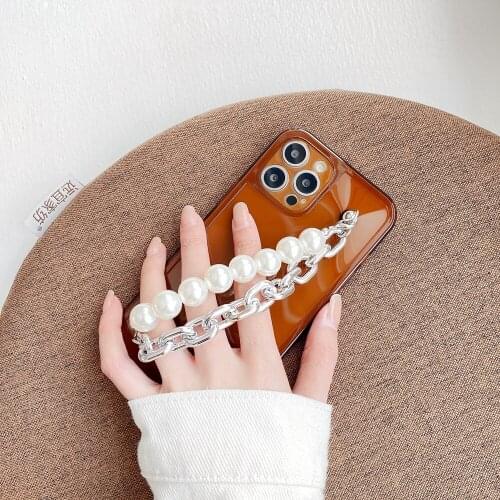 Tobebest Yellow tea Color Pearl Bracelet Phone Cases for iphone 12 pro max 11 promax X XS XR 7 8 Plus SE 2020 Chain Soft Cover