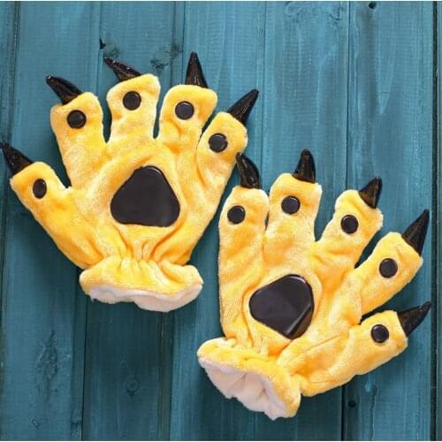 Adult men women child Cartoon Pajama hand Accessories Flannel Dinosaur paw hand Five fingers