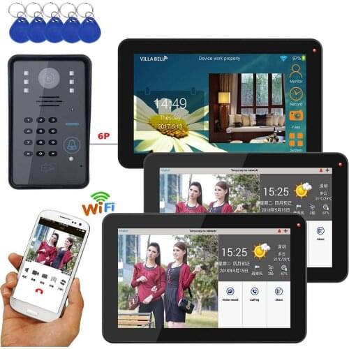 9 inch 3 Monitors Wired / Wireless Wifi RFID Password Video Door Phone Doorbell Intercom System with + IR-CUT HD 1000TVL Camera