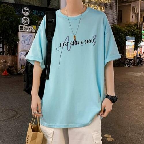 Short Sleeve T-shirts Men Loose Simple All-match Printed Tee Tops Male Vintage Casual Ulzzang Teens Korean Style Streetwear Chic