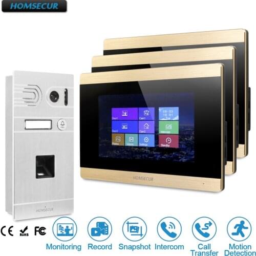 HOMSECUR 7" Wired Fingerprint Access Video Door Phone Intercom System Voice Message BC061-S + BM715-G