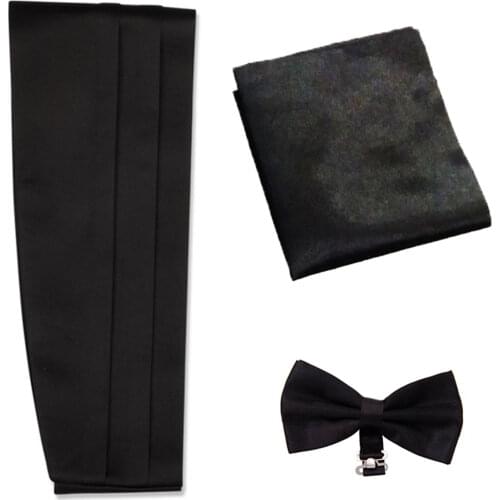 Varetta Set Men Belt Set For Team Men Belt bow tie hankerchief and prank one size Black color