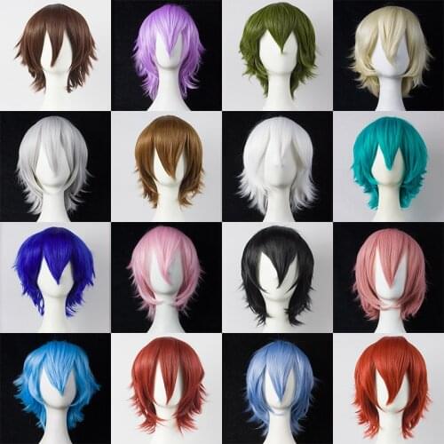 Short Wig Black White Purple Blue Red High Temperature Fiber Synthetic Wigs Costume Party Cosplay Wig Multi 17color