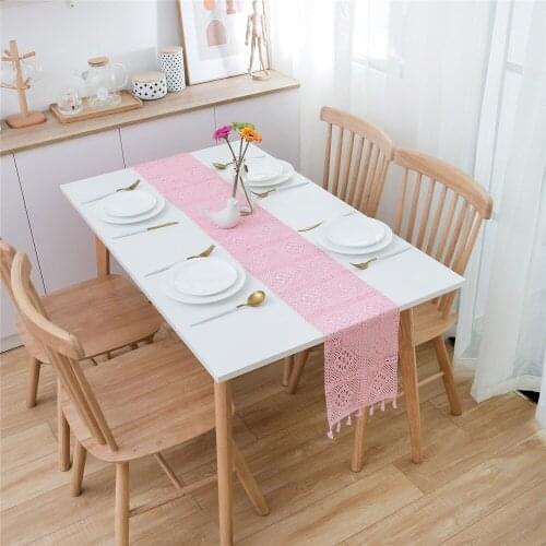 Lace Hollow Table Runners Crochet Flower Tablecloth Tassel Lace Placemats Home Banquet Wedding Decoration