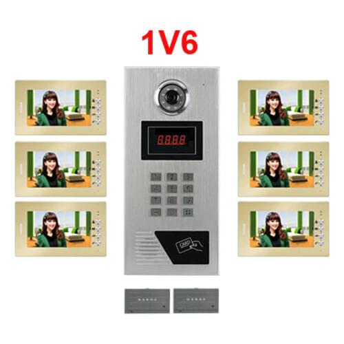 Multi Building Video Intercom System 7" LCD Video Door Phone Password Unlocking CCD Outdoor Camera Video Doorbell 6-Apartments
