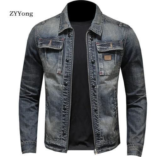 ZYYong Mens Denim Jacket High-Quality Fashion Slim Denim Jacket, Denim Casual Mens Jacket Cotton Lapel Bomber Denim Jacket Men