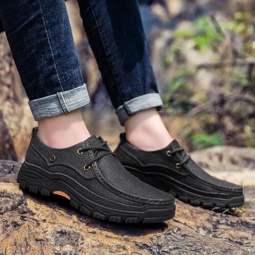 Men Outdoor Shoes Genuine Leather Casual Shoes Hiking Shoe Hard-Wearing Fashion Sneakers