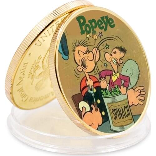 2021 New Gfft Popeye Gold Plated Metal Coin American Souvenir Coins Home Collection Art Ornament Worth Colctions