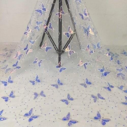 LASUI New embroidered butterfly bead piece sequin fabric mesh childrens dress show dress curtain lace cloth clothing X0617