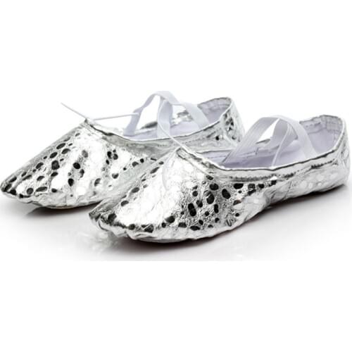 USHINE professional quality PU gold silver training body-shaping Yoga slippers shoes belly ballet dance shoes kids girls woman