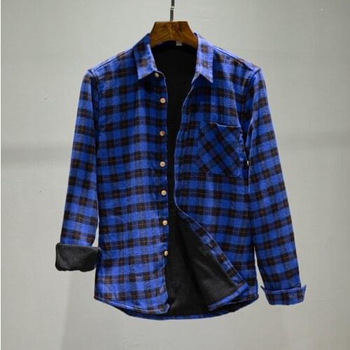 2020 Autumn and winter thick velvet plaid shirt men cotton brand shirts for men casual trendy shirt mens long-sleeved casual