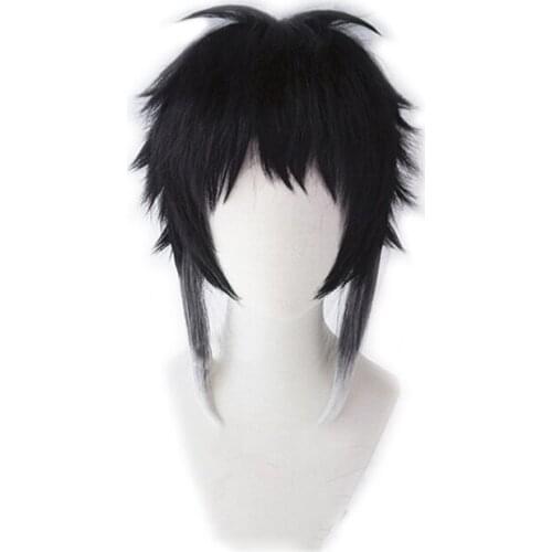 Bungo Bungo Stray Dogs Ryunosuke Akutagawa Short Black With White Heat Resistant Hair Cosplay Costume Wigs + Free Wig Cap
