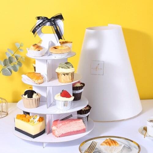 Cupcake Stands Four Layers Shelf Folding Rack Paper Cake Showing Stand Party Cup Cake Shelf Multicolor Gathering Tools 2pcs