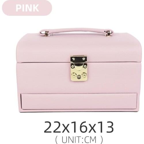 Three Layers Pink Portable Leather Jewelry Storage Box With Mirror For Female Earring Ring Pendent Bracelet Jewellery Organizers