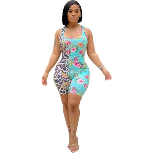 Sexy Short Sleeve Bodycon Jumpsuit Casual Print Woman Rompers Shorts Womens Jumpsuit Bodysuits Women One Piece Outfit Clubwear