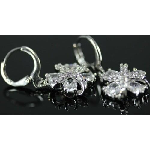 Flower Earrings Pendants Rhodium Zirconium Silver color gold Plated White Zircon Jewelry anti allergic