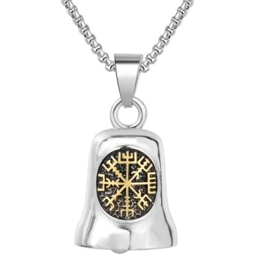 Nordic Viking Charms Mens Titanium Steel Pendant Bell Stainless Steel Vintage Sweater Chain