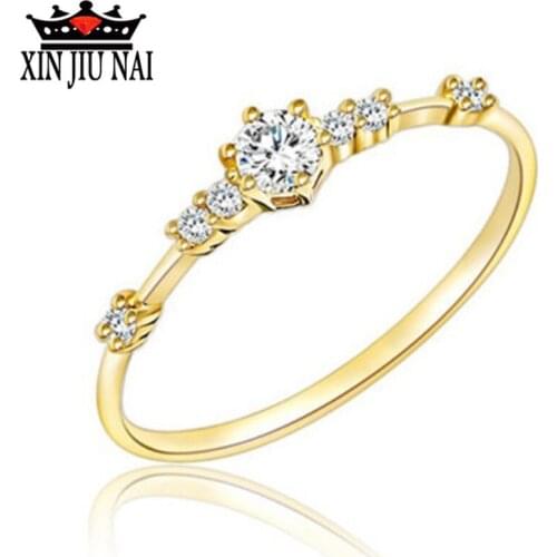 Japan and South Korea ins style simple and wild 18K gold color princess crown diamond ring classmate party gift fairy jewelry