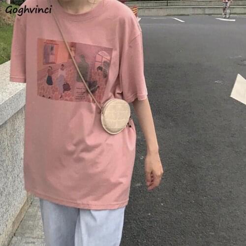 Short Sleeve T-shirts Women Sweet Pink Graphic Tshirts Print Tees Summer Loose Ulzzang Girls All Match Oversize Fashion Clothing