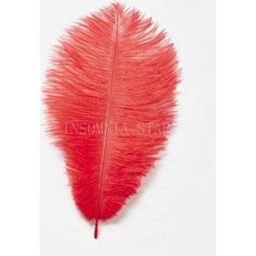 100pcs tail pole 100% natural Ostrich Feather 10-45CM/4-18Inch dyed red for party mask headdress clothing accessories