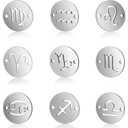 12pcs Stainless Steel Star Zodiac Sign 12 Constellation Pendant Connector Necklace Women Bracelet Jewelry DIY Findings
