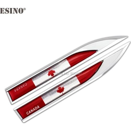 20 x Cool Fashion Car Body Fender Side Metal Chrome Zinc Alloy Knife Side 3D Flag of the Canada Emblems Badges Decals Stickers