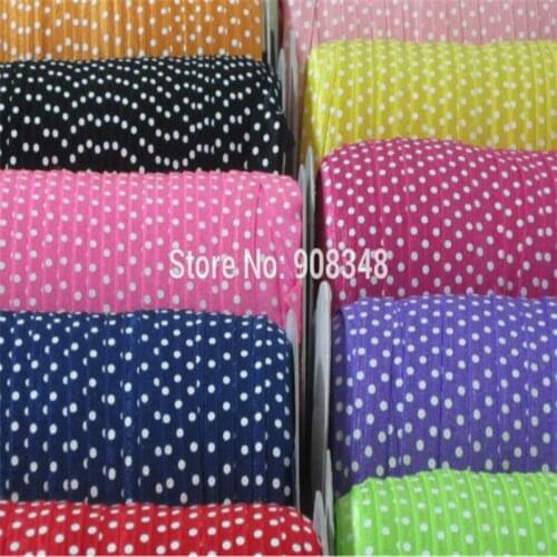 5/8" 16mm White Dotty Dots Printed Elastic Ribbon spot Stretch Tensile Ribbons for girl hair Headband Hairband DF16