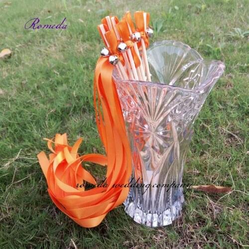 50pcs/lots)orange Stain Ribbon Wedding Wands stick for Event Party Supplies Wedding
