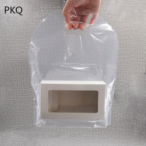 50pcs Transparent Clear Plastic Bag With Handles Salad Fast Food Packaging Bag Supermarket Plastic Bag