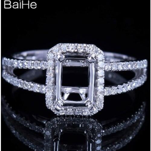 BAIHE Solid 14K White Gold Radiant Wedding Women Office/career Fine Jewelry Elegant unique Semi Mount Ring