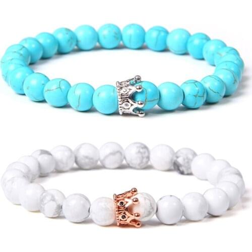 New Natural Stone Turquoises Beads Bracelet Fashion King Crown Charm Yoga Bracelet Jewelry for Women Men Gifts Drop Shipping