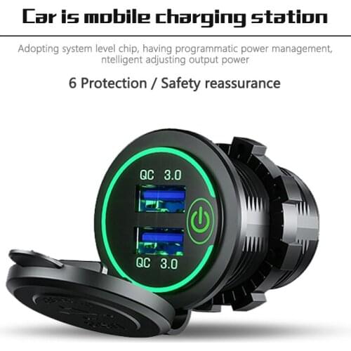 Quick Charge USB Car Charger Socket 12V/24V 36W Dual QC3.0 USB Fast Charger Adapter Power Outlet With LED Voltmeter For Car