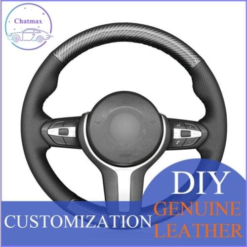 For BMW M Sport F30 F31 F34 F10 F11 Custom Made Anti Slip DIY Black Carbon Fiber Steering Wheel Cover anti-slip all season