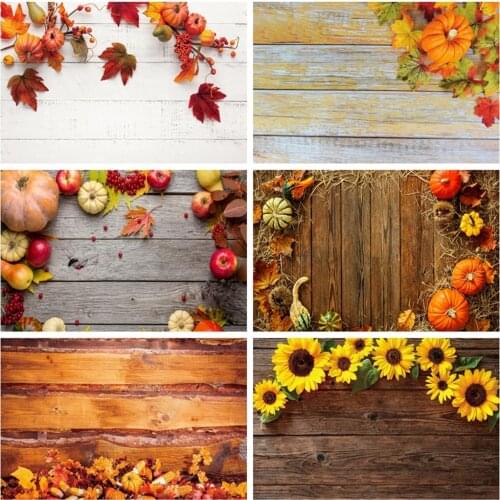 Autumn Pumpkin Leaves Wood Board Floor Baby Portrait Thanksgiving Backdrop Photography Background For Photo Studio Photophone