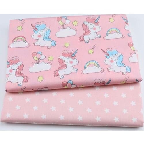 Cotton Fabric For Diy Sewing Bedding Home Decor Tecido Telas para crib patchwork Doll Cloth Tissus au Metre PINK Stars Unicorn