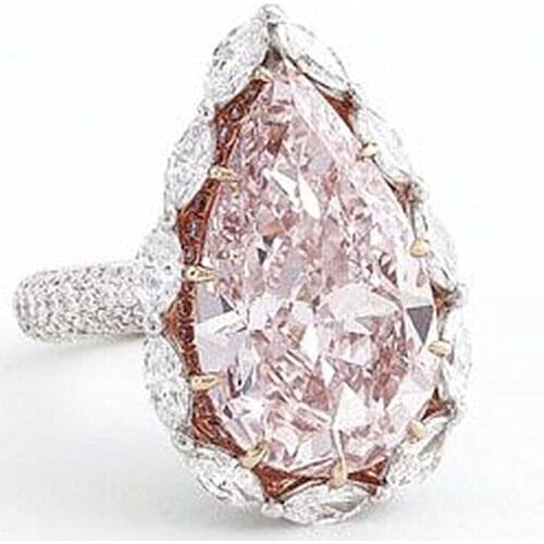Exquisite Pink Water Drop Zircon Design Ring Micro Paved Crystal Elegant Bridal Wedding Engagement Jewelry Ring for Lover