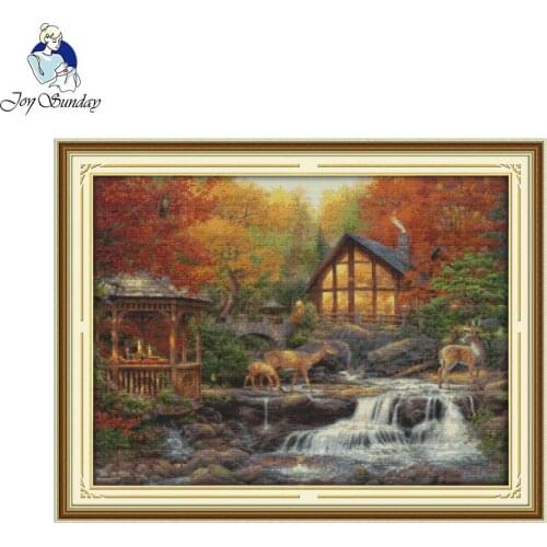 Joy Sunday Deer Drinking Near The Stream Cross Stitch patterns Needlework Painting Handmade Crafts Cross Stitch Kit Embroidery