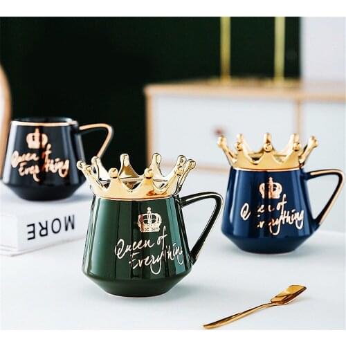 Coffee Mug Queen Of Everything Mug with Crown Lid And Spoon Ceramic Coffee Cup Gift For Girlfriend Wife Cute Coffee Mugs And Cup
